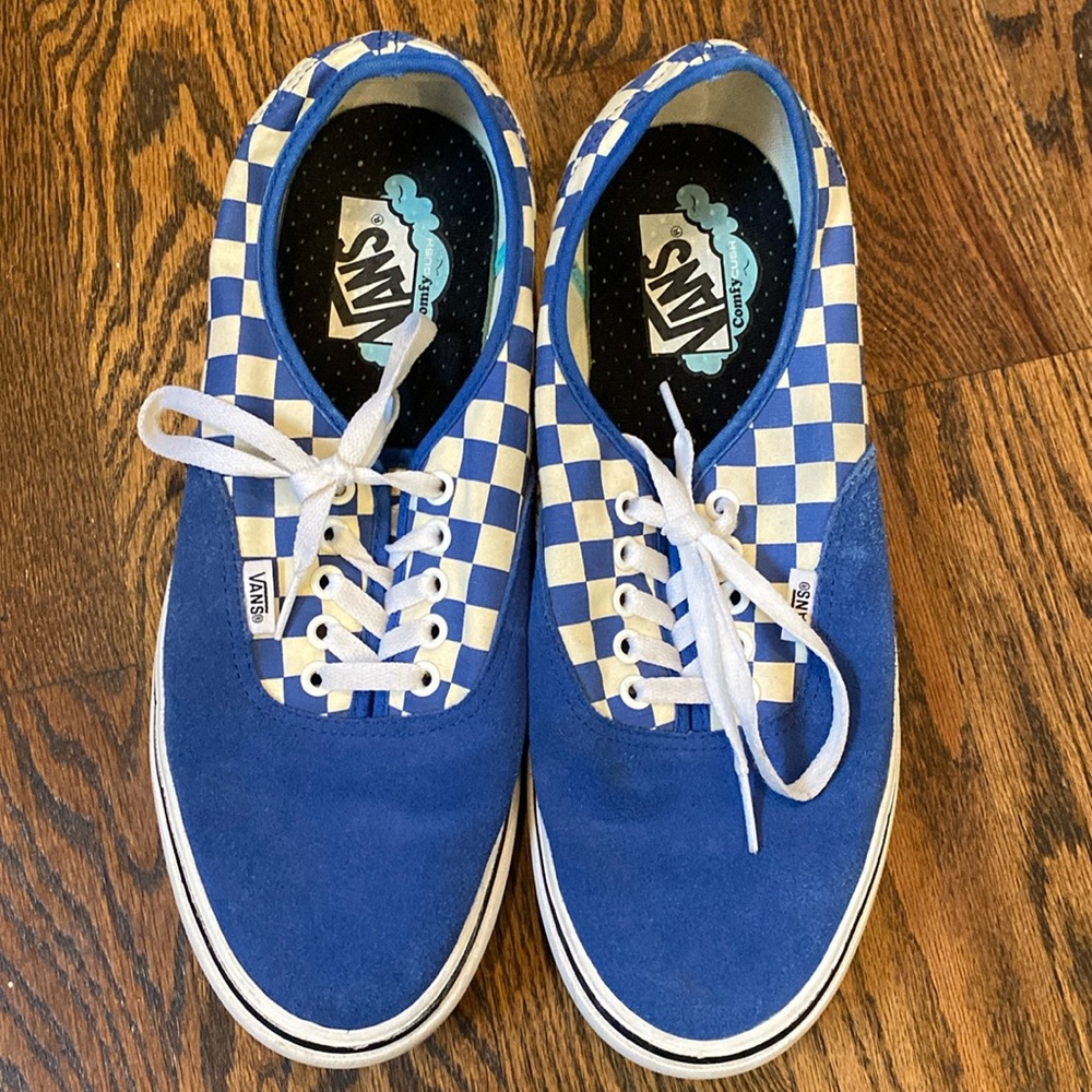Vans Blue and White Checkerboard Low-Top Sneakers
